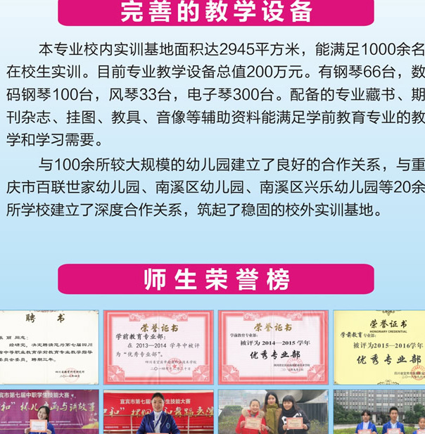 宜賓市南溪職業(yè)技術學校學前教育教學設備、榮譽榜