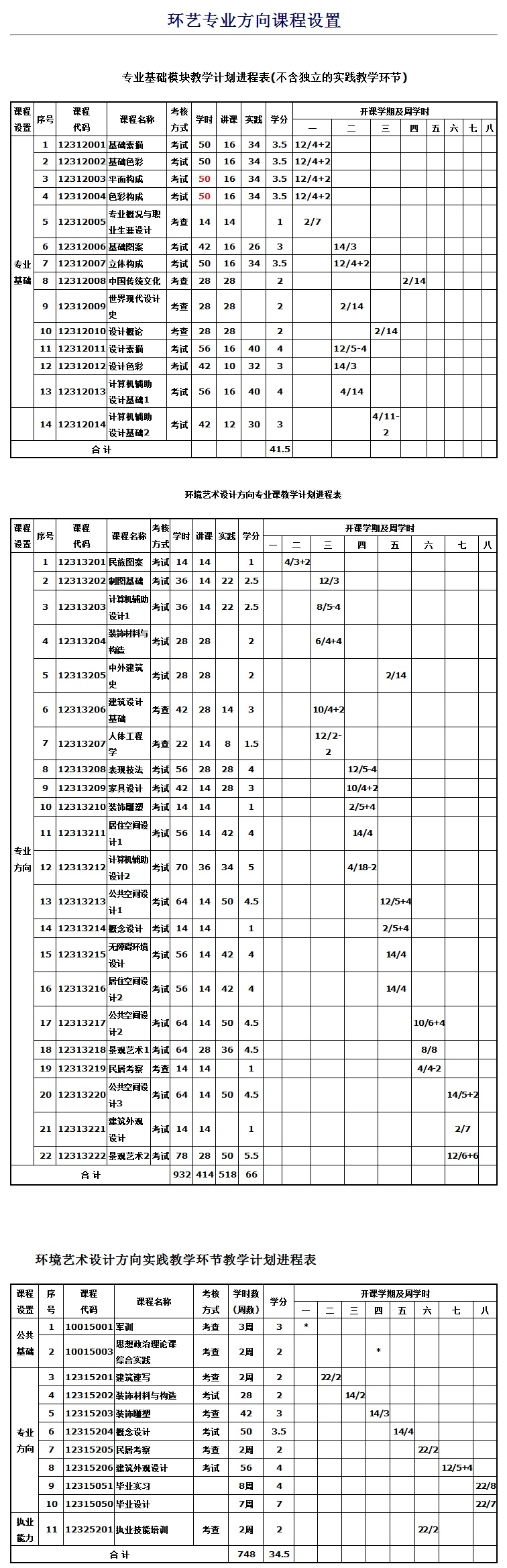 攀枝花學(xué)院環(huán)境藝術(shù)設(shè)計專業(yè)課程
